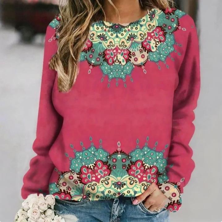 

Винтажные женские футболки с геометрическим принтом, красочные футболки в этническом стиле с цветами, с длинным рукавом, осенний повседневный топ 5XL