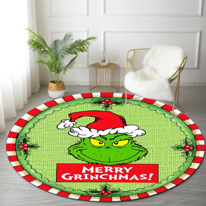 1pc Grinch Round carpet Painted Printed circular carpet, home door mat, outdoor travel protection carpet