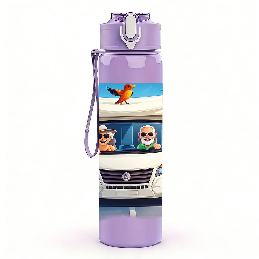 1PC Family Camper Van Travel Scene Print 750ml Color Plastic Sports Water Bottle Leakproof Flip Straw Lid Suitable for Sports Office Home Use