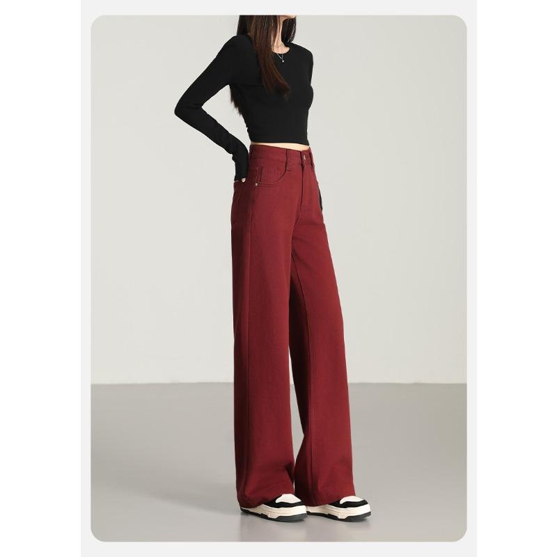 Anchor Red Narrow Version Wide-leg Pants Spring New Style Red High-waist Drape Slim Floor-length Straight Pants Women's Trousers