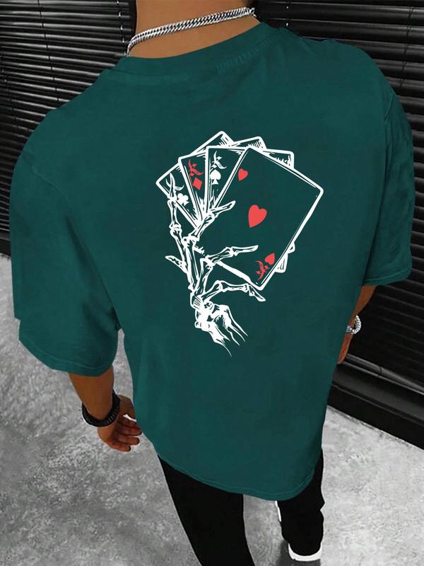 

Unisex Playing Card Print Drop Shoulder T-Shirt S
