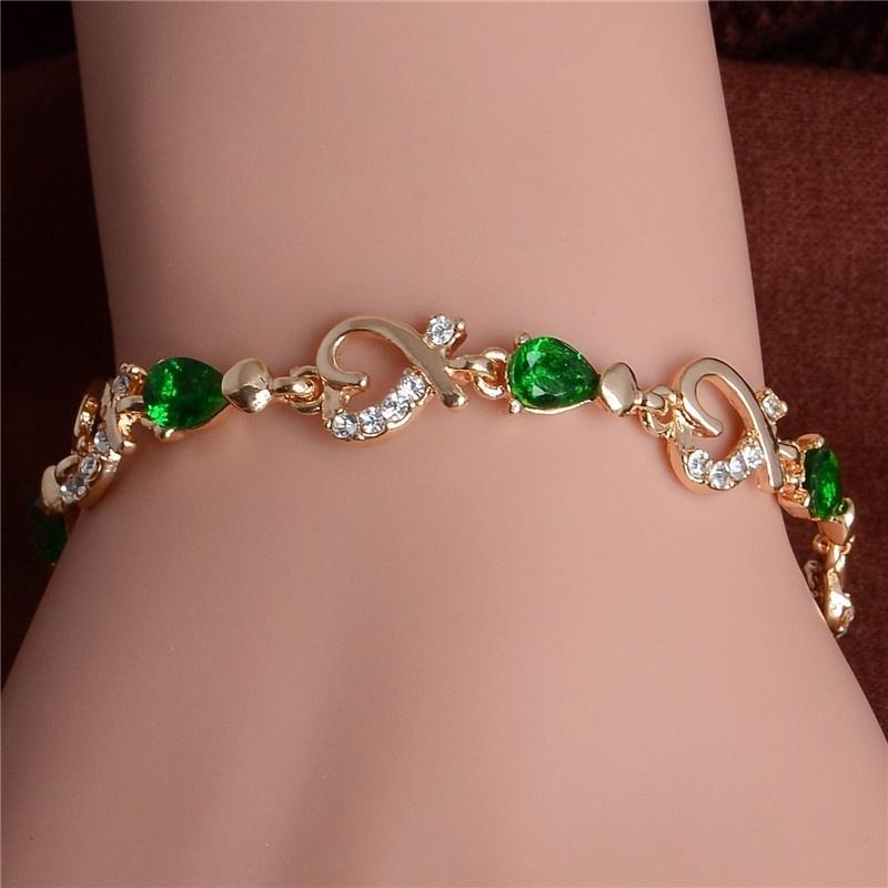 Sexy Lady Fashion 18k Gold Plated Heart 5 Colors Stones Bracelets & Bangles Jewelry