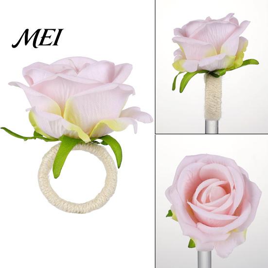Fresh Style Napkin Holders for Kitchen Artificial Rose Ring, Fabric Pink Flower Holder, Rustic Floral Tableware Accessories Party Decor Ring Farmhouse