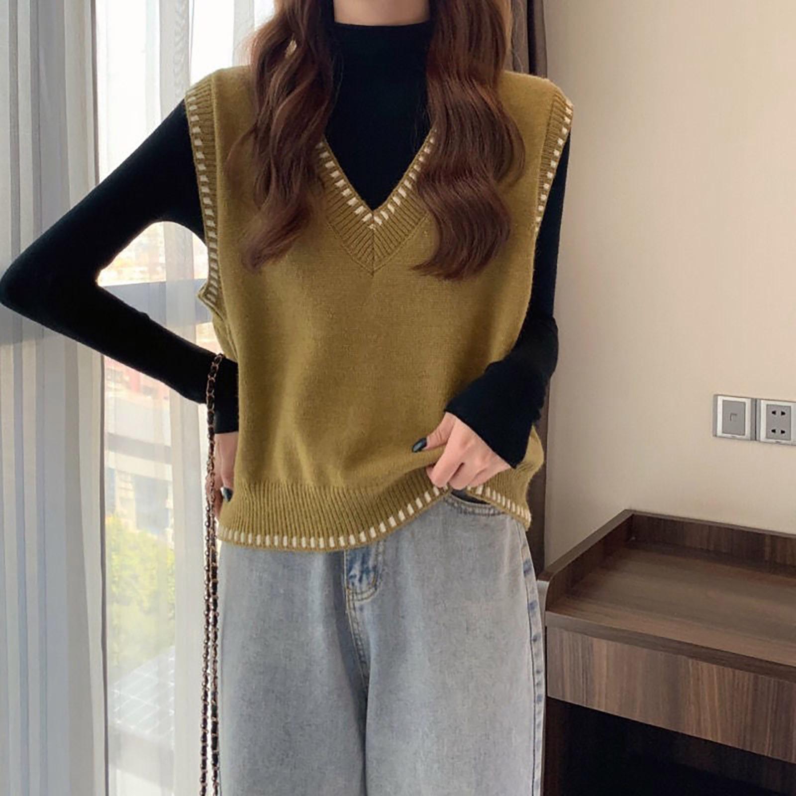 

Women s V Neck Sleeveless Sweater Vest Casual Solid Color Cap Sleeve Knitted Pullover XXXL