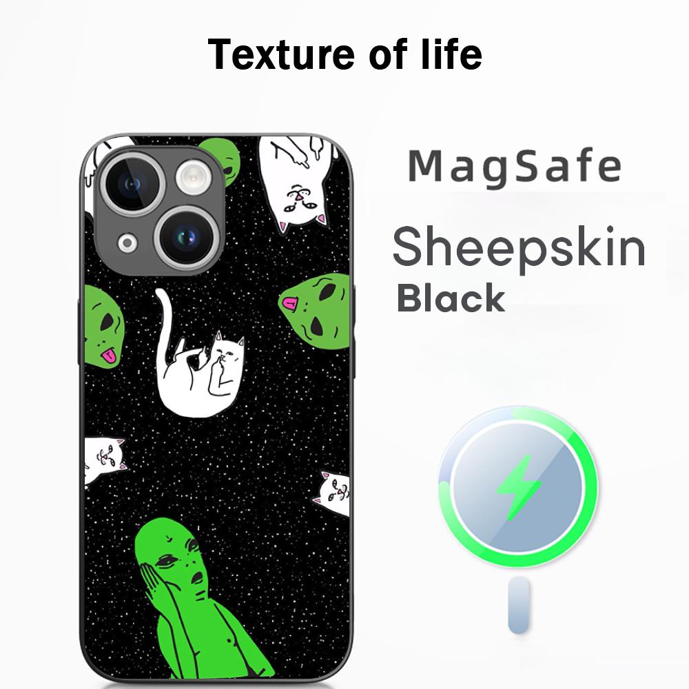 Fashion hip hop middle finger cats ins Phone Case For iPhone 16 15 14 13 12 11 Plus Pro Max  High-end Luxury Magsafe Sheepskin