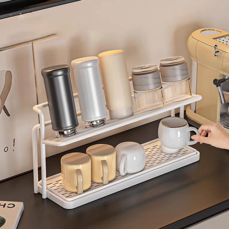 2 Layer Bottle Drying Rack Cups Storage Rack with Drain Tray, Mug Organizer for Kitchen, Coffee Mug Holder for Kitchen Counter