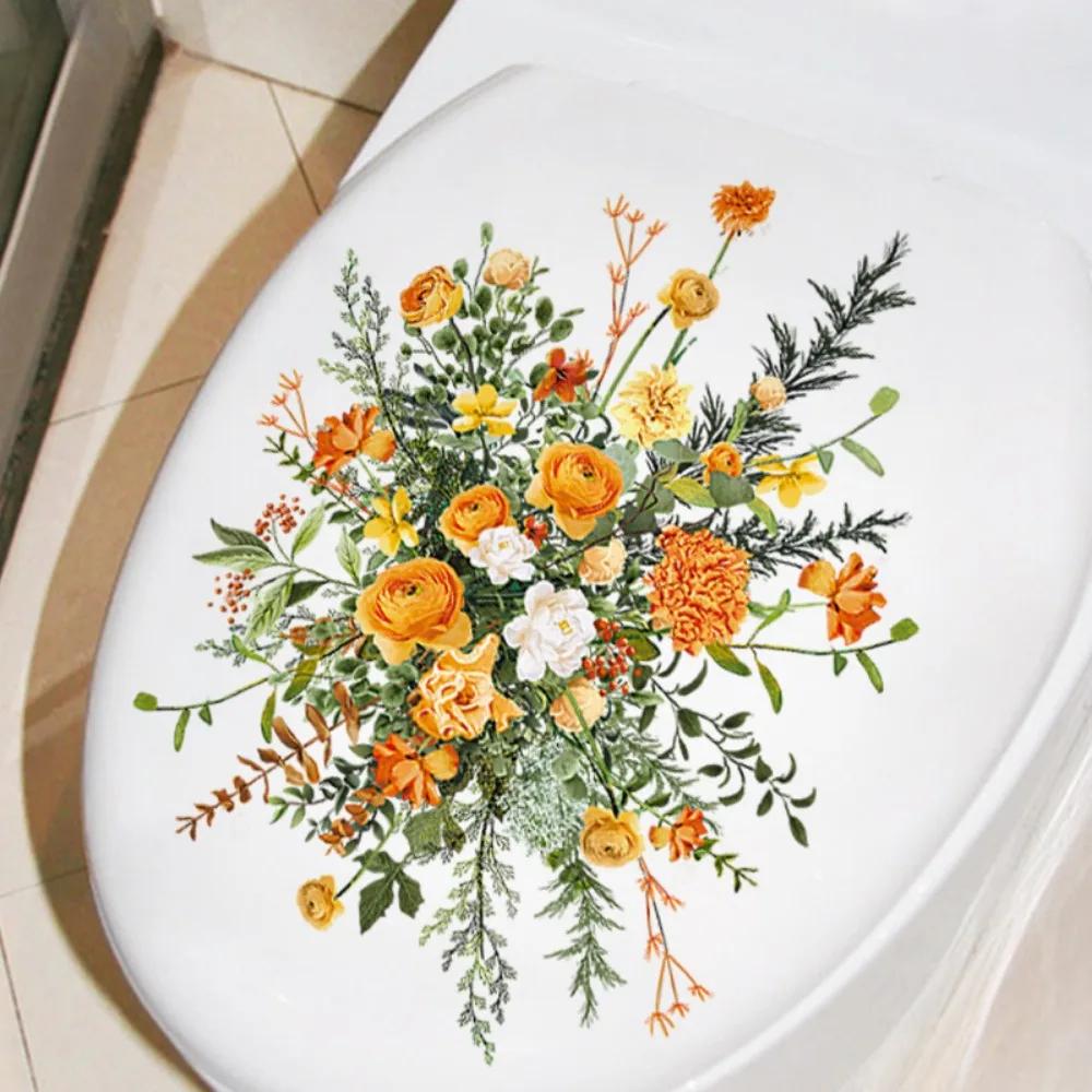 Wall Stickers Toilet Lid Sticker Pvc Hand Painted Flower Wc Accessories Toilet Stickers and Posters for The Bathroom Decoration