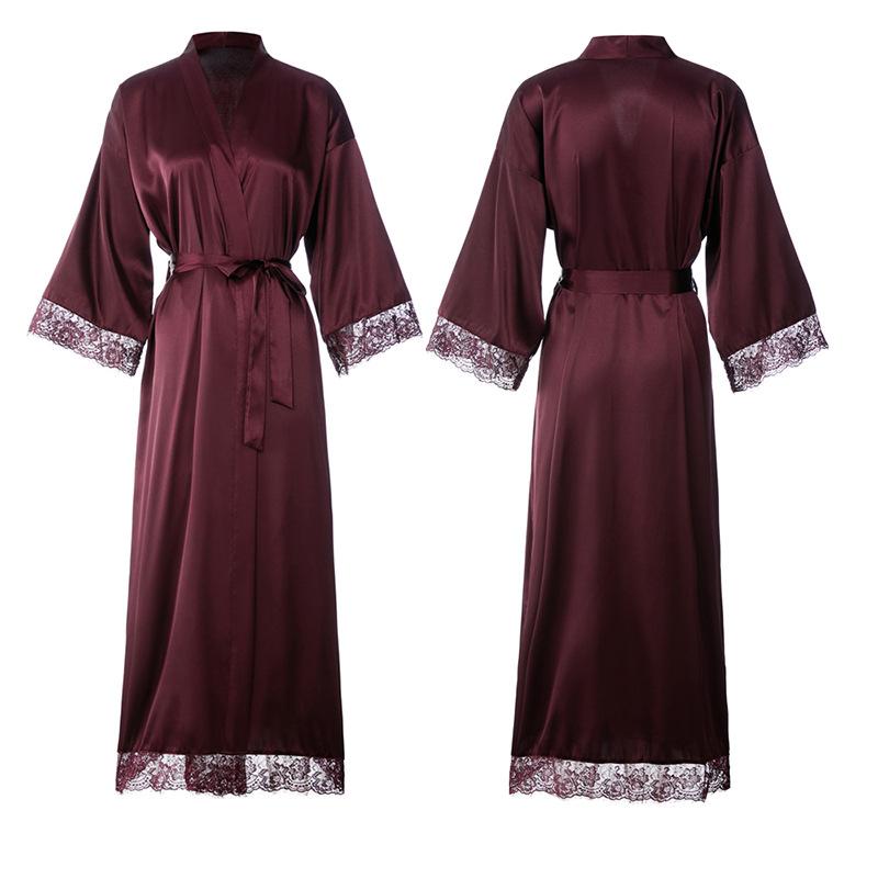 Silk Satin Lace Robes Bridesmaid Bride Wedding Long Bathrobe Womens Robe Lingerie