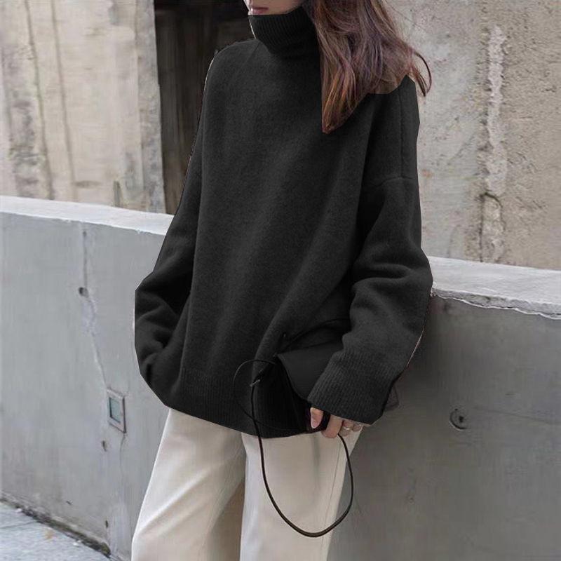 European-Style High-Neck Sweater: Women's Loose Knit Coffee Pullover, Versatile Autumn/Winter Base Layer