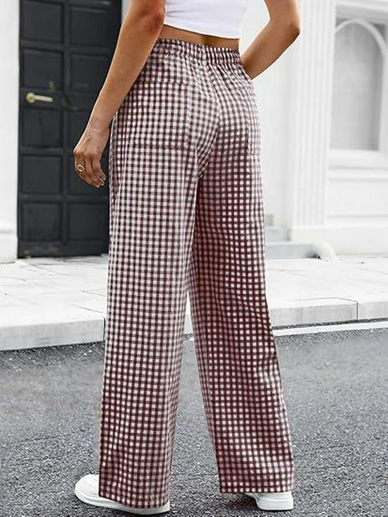2026 Women's European & American Plaid Trousers - Spring/Summer Casual, Loose Fit, Elastic Waist, Wide Leg with Pockets