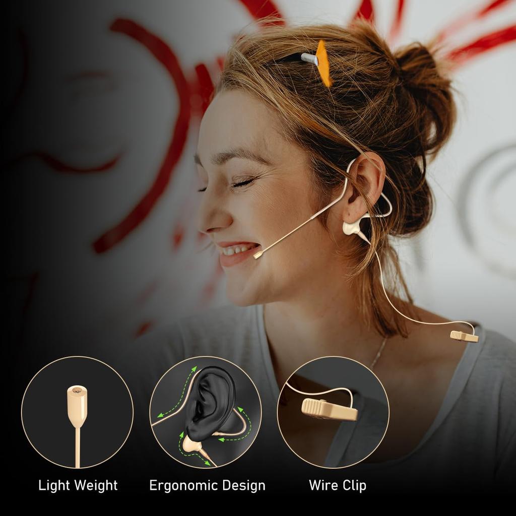 KIMAFUN HeadsetHeadworn Microphone, Single Earset with Earhook, Over-Ear Hanging Condenser Microphone, Compatible with Shure Wireless System Bodypack