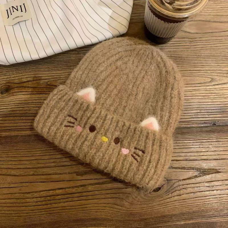 New cute kitten wool hat autumn and winter warm knitted hat women's winter thickened fashion versatile ear hat