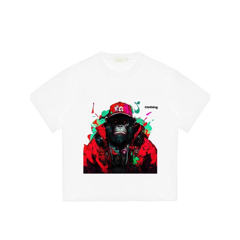 Černé tričko s barevným grafickým potiskem opice a textem pro běžné nošení