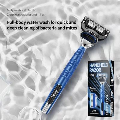 Razor Manual Shaver Six Layers of Blades Eight Replacement Cutter Heads With Knife Holder For Men Razor Old Style Blades