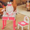 Kids Makeup Table Set Cartoon Pattern Vanity Dressing Table Makeup Accessories Pretend Play Toy Makeup Table with Leg and Chair
