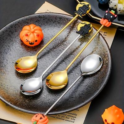 Halloweenská kreslená nerezová sada příborů Sada lžíce a vidličky s dekorativními rukojeťmi Vzory dýně a ducha pro domácí použití