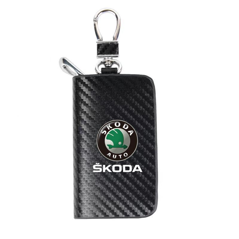 

New Carbon Fiber Car Short Wallet Card Bag Change Bag Holder For Skoda octavia 3 2 superb 3 kodiaq Fabia Kamiq Karoq Accessories