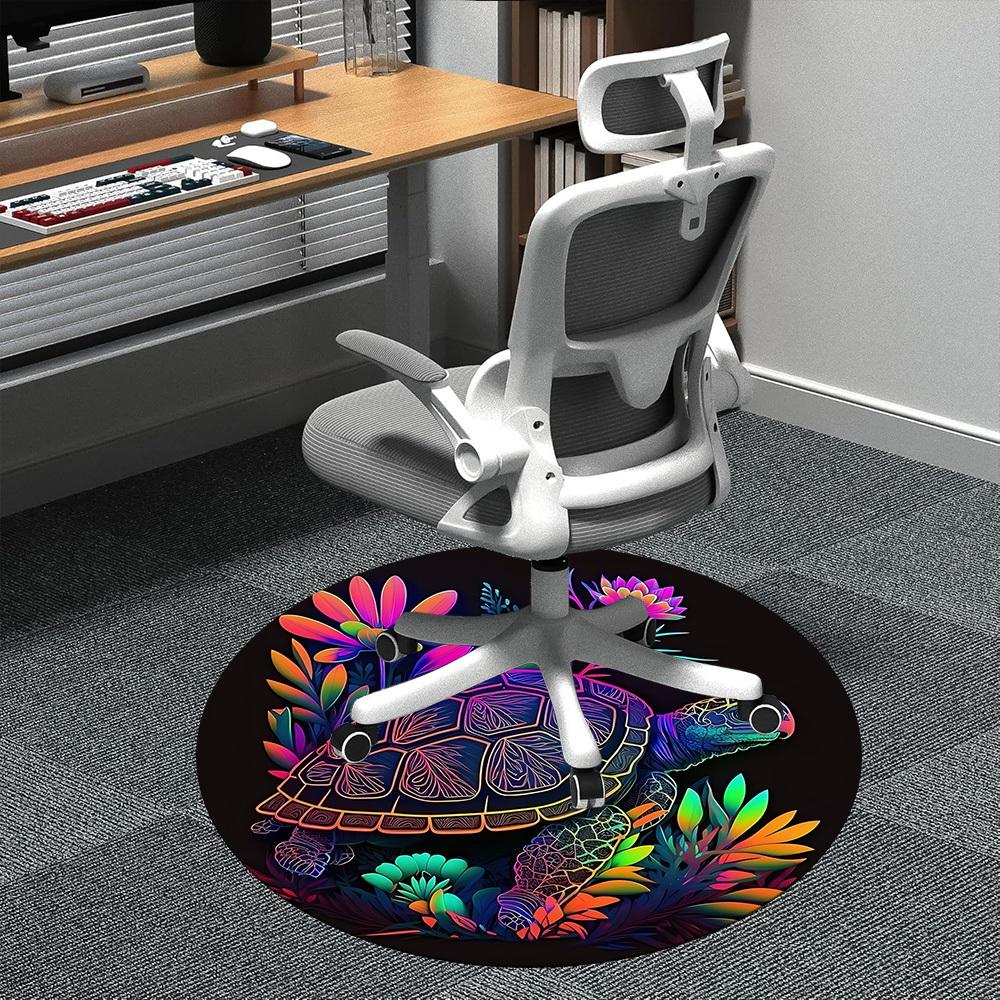1pc Turtle Garden Office Round Area Rug, Indoor Mat Suitable ForOffice, Under Office Chairs Bedroom Living Room Home Decor, Room Deco  D096