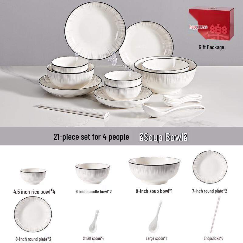 21-Piece Bone China Ceramic Dinnerware Set