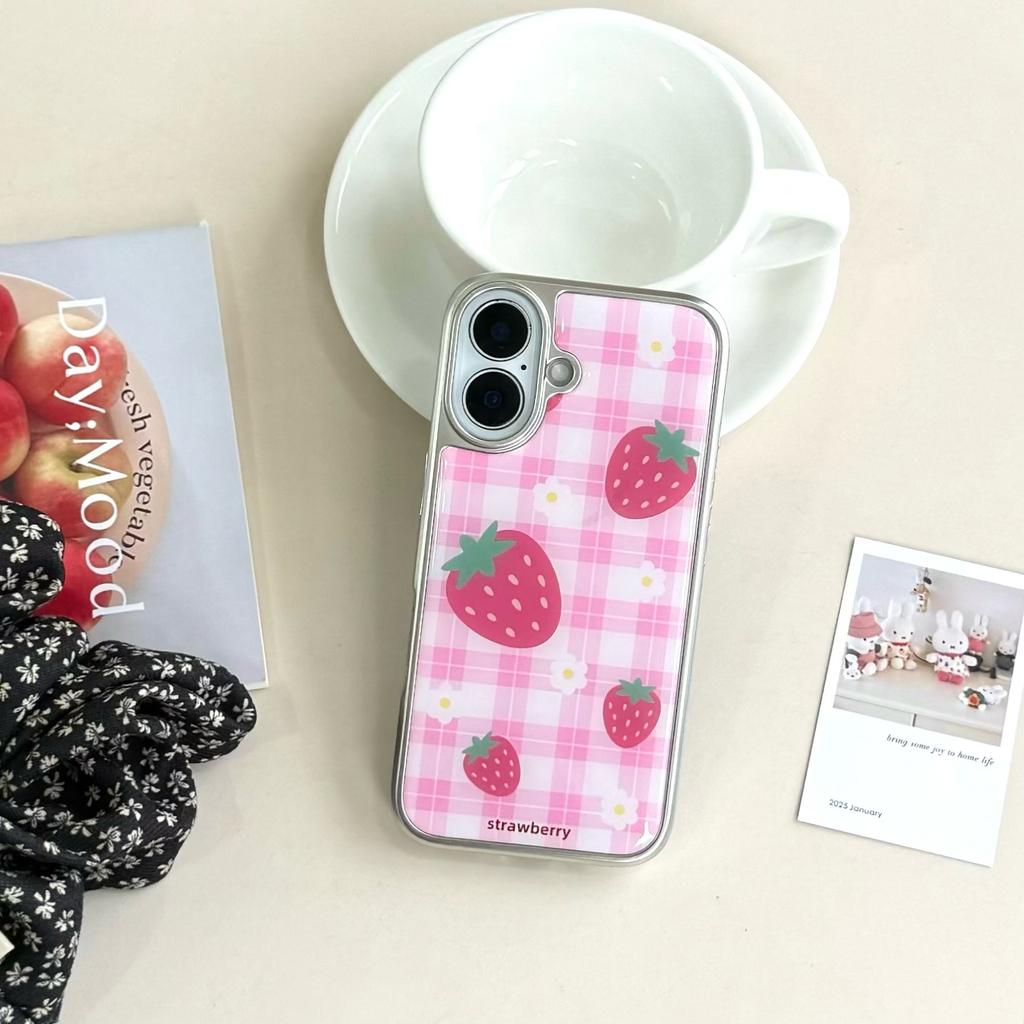 For iPhone 16 Case Epoxy Strawberry Pattern Hard PC Phone Cover