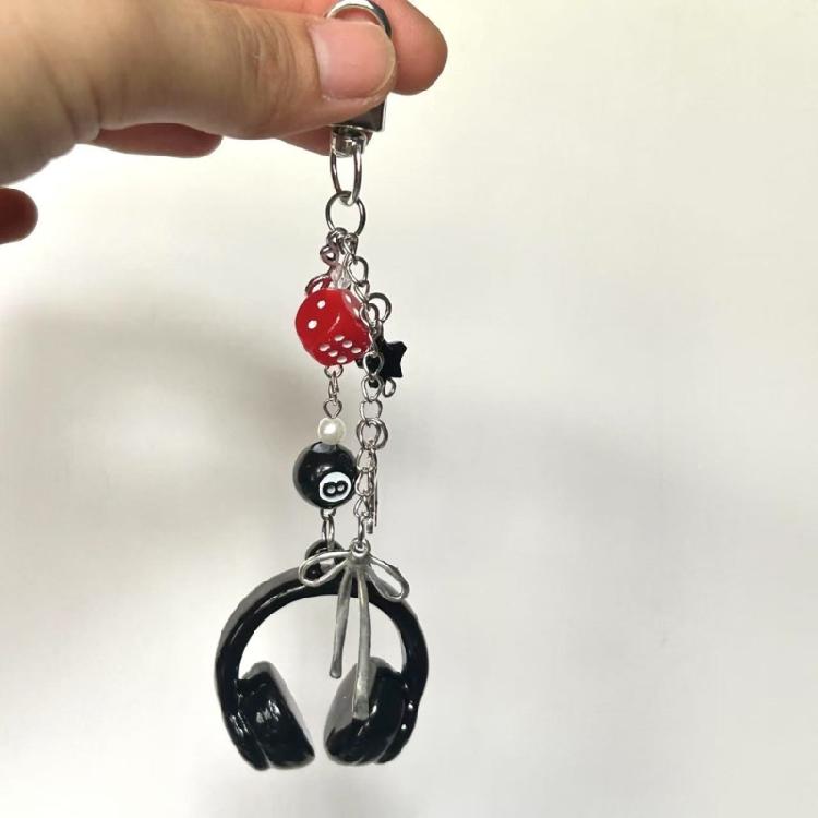 Portachiavi Elegante con Perline per Auricolari Telefono Fatto a Mano Portachiavi Palla 8 con Dadi Accessorio Gioiello Biliardo