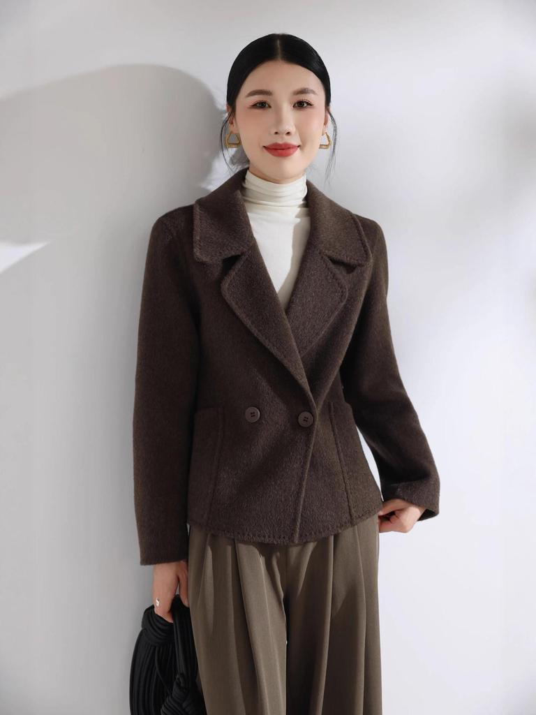 Cappotto di Lana Double-Face Stile Coreano 2025 per Donna - Versatile Lunghezza Corta, Moda Autunno & Inverno, Vestibilità Larga, Taglia Petite