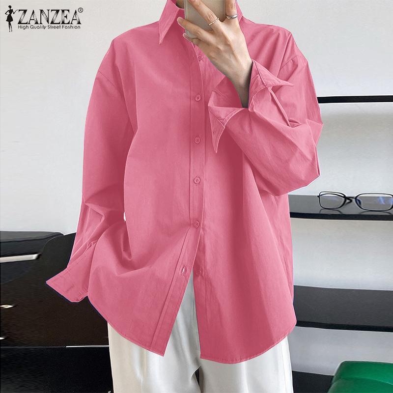 

ZANZEA Женская свободная рубашка с длинными рукавами и лацканами