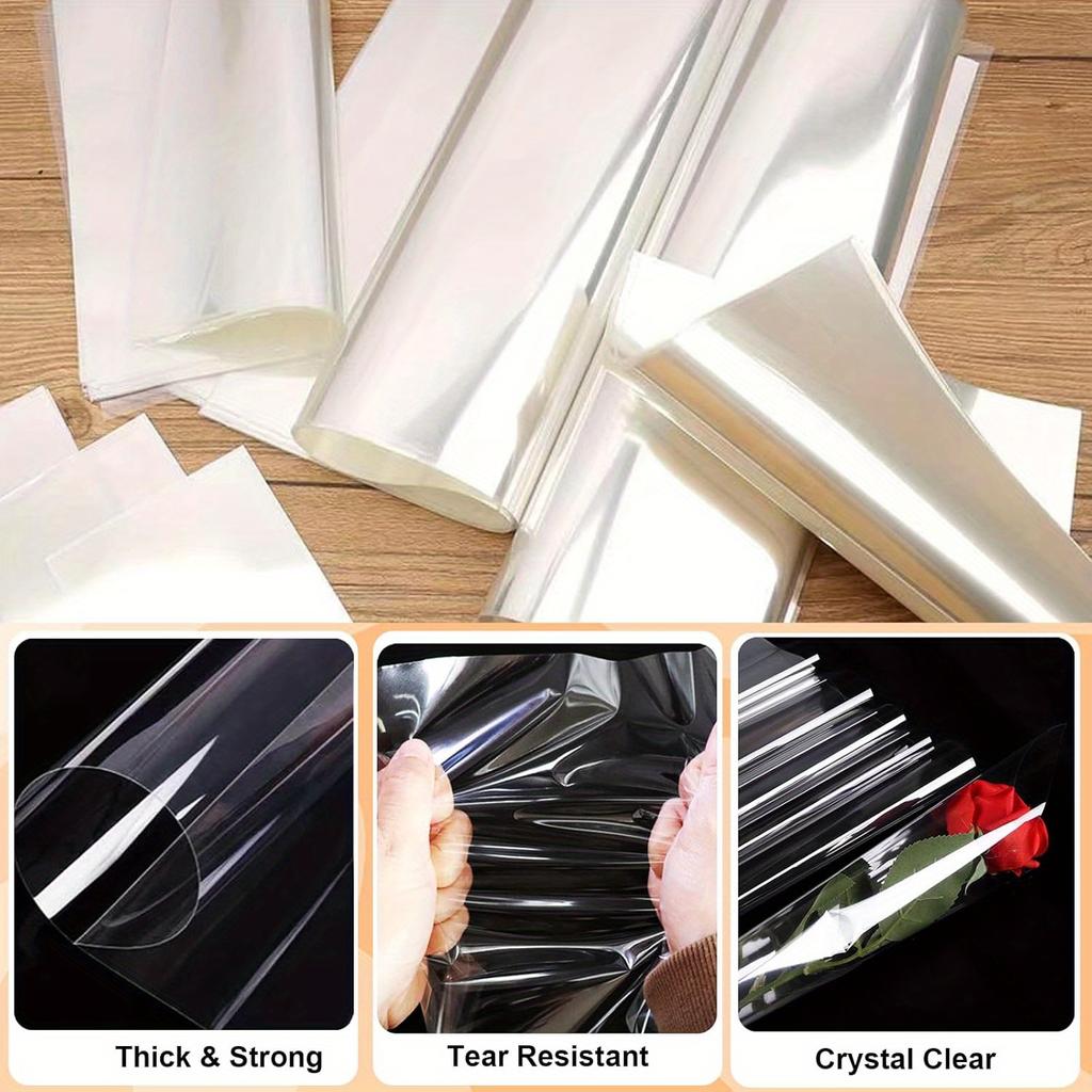 200 Pieces 23x23cm Transparent Glass Paper – Crystal Clear Gift Packaging Paper for Candies, Snacks, Cake Lollipops, Finger Nail Cones & DIY Crafts