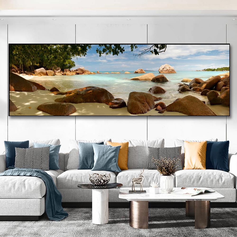 Landscape Beautiful Tropical Beach Panorama Canvas Painting Nature Posters and Prints Wall Art Picture Room Home Decor No Frame