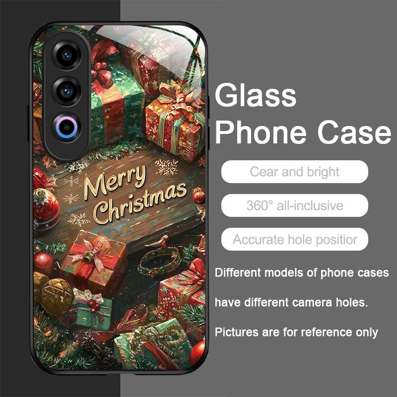 Tempered Glass Phone Case for OnePlus 13R 12 11 10 Pro 5G ACE2 ACE3 Nord CE 4 3 2 Lite Cover Merry Christmas Tree New Year Gifts