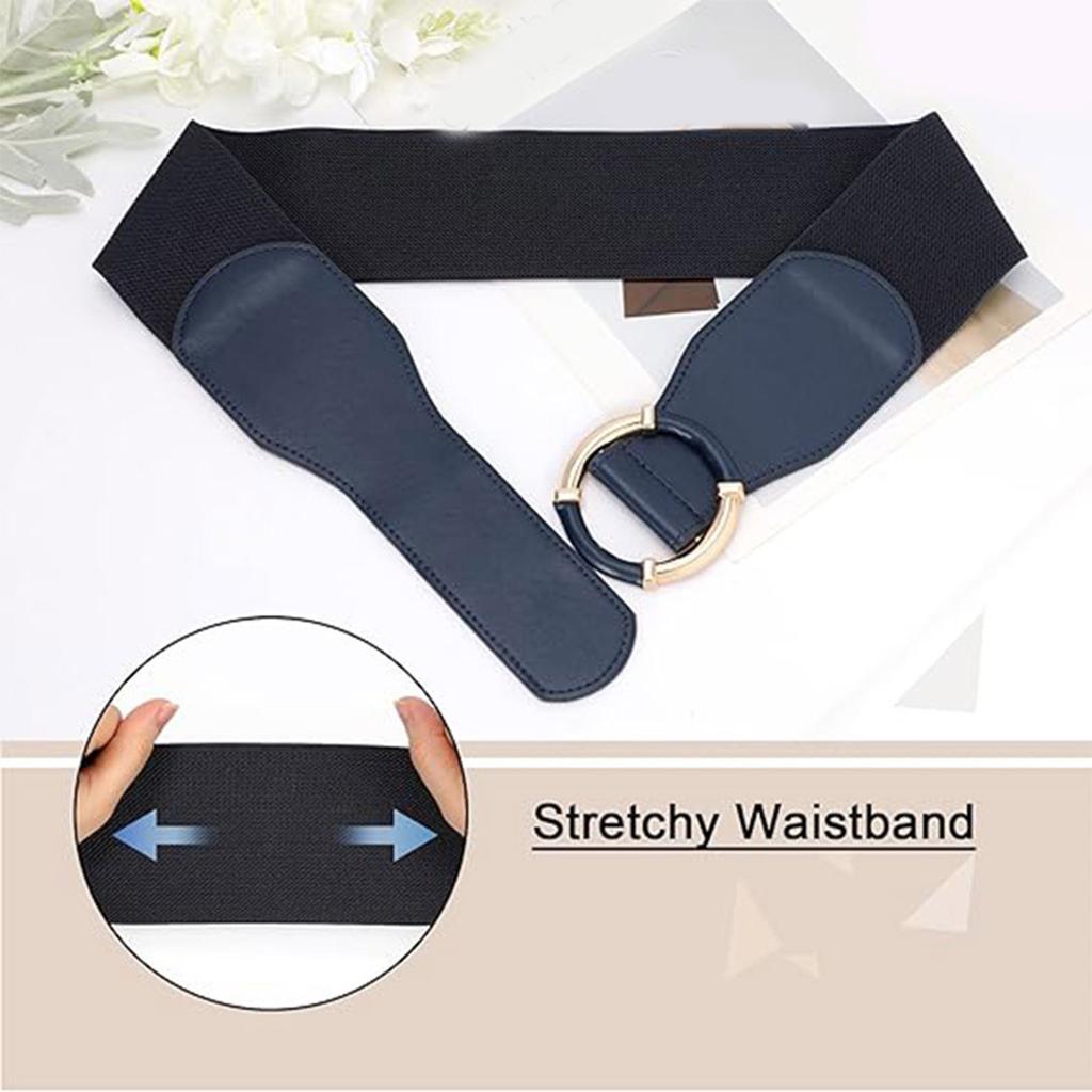 PU Waist Cincher Elegant Wide Chain for Dress Elastic PU Waistband Trendy Underbust Waist Chain Wide Belt