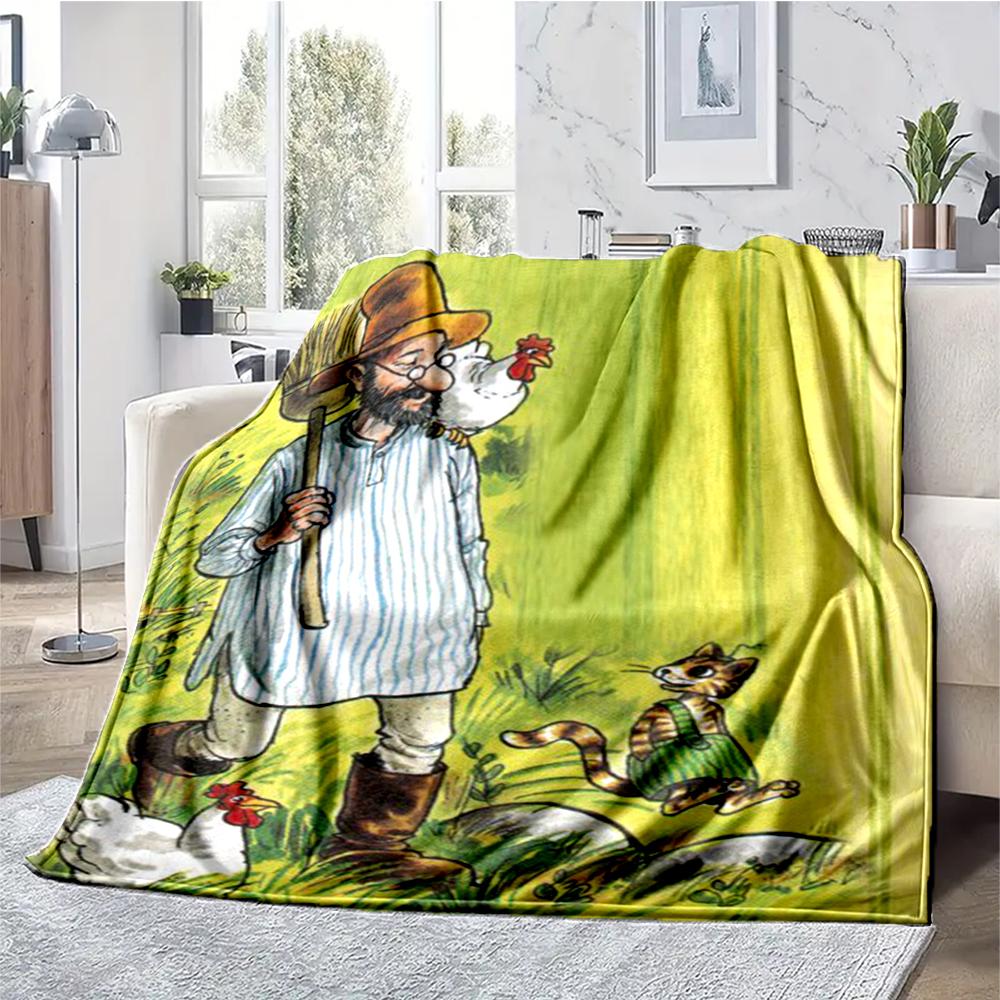 Pettson and Findus Theme Printed Blanket - Perfect for Couch, Bed, Travel & Outdoor Use | Machine Washable, Cozy & Durable.