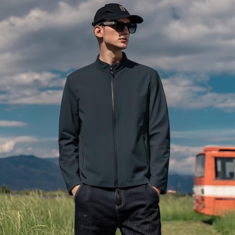 Spring Outdoor Casual Stand Collar Jacket Versatile Simple Short Men's Executive Jacket Slim Zipper Jacket