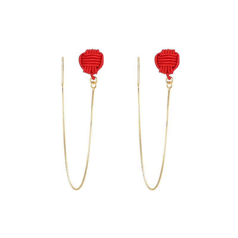 Banyan Tree S925 Silver Heart Knot Festive Long Red New Year Earrings for Women