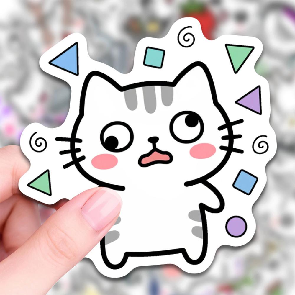 10/30/50pcs Cute Line Kitten Daily Graffiti Sticker Kawaii Cat Cartoon Aesthetic Decal Decorative Diary Laptop Phone Case