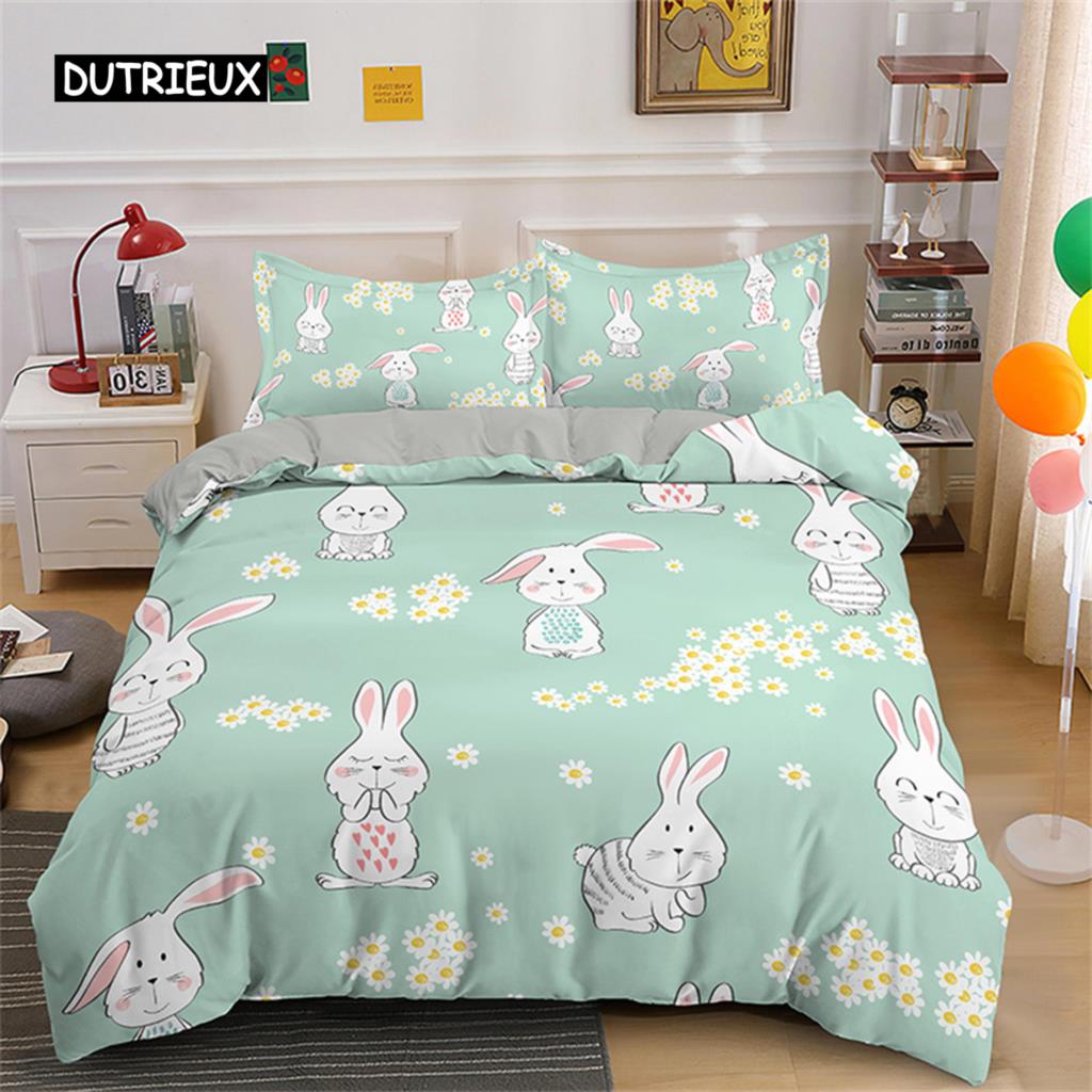 Roztomilý kreslený králík povlečení světle modrý povlak na přikrývku pro domov dívky děti dospívající ložnice dekorace povlak na peřinu povlak na přikrývku