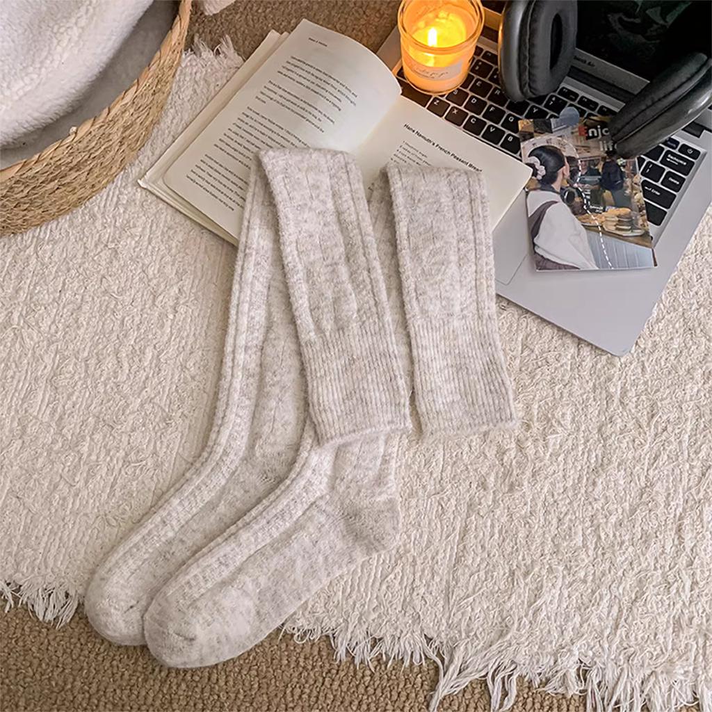Wool Twist Thigh Socks Winter Fleece Thickened Warm Knee Pads Cashmere Socks Women'S Non-Slip Stockings Over Knee Socks