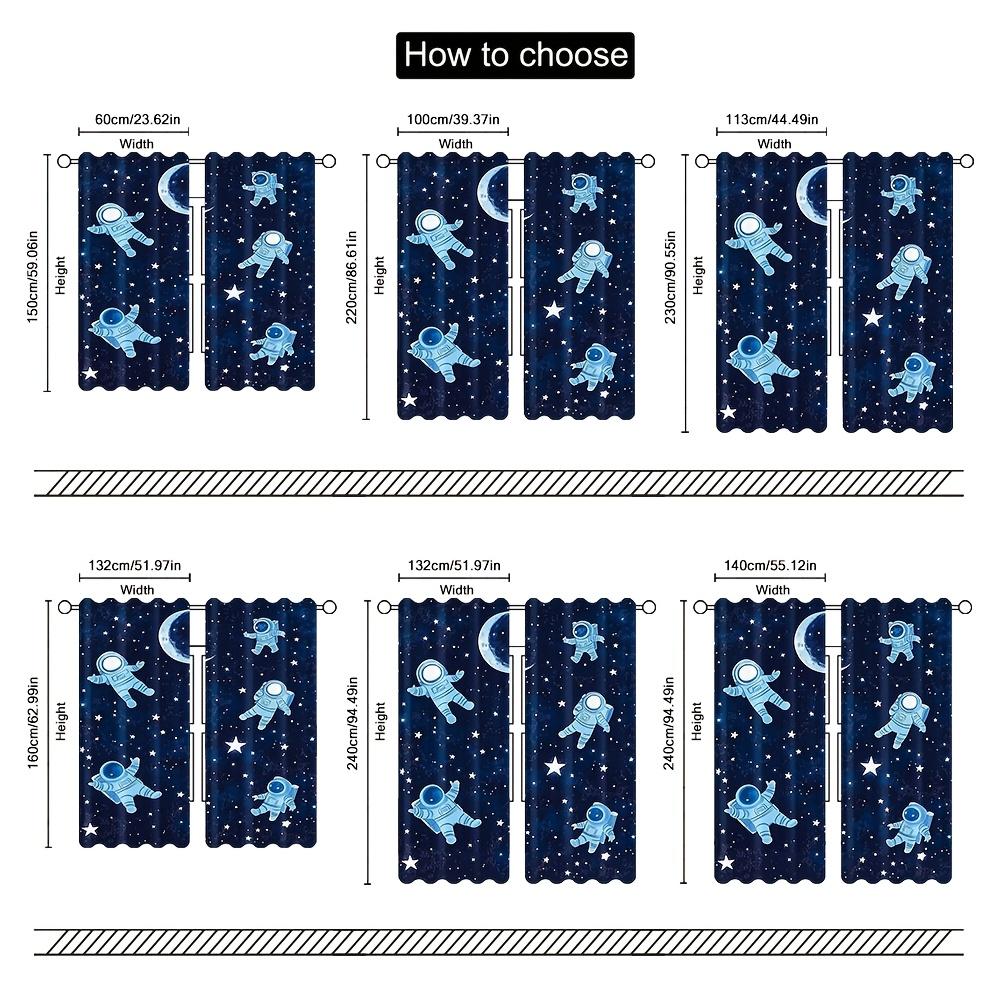 Set Of 2 Glowing Curtains Featuring Space Planets Stars Designed Effortless Installation Creating Curtain With Rod Pocket Polyester