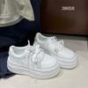 Small height increase muffin shoes women's pair of shoelaces leather little white shoes 2025 autumn new platform sports casual shoes