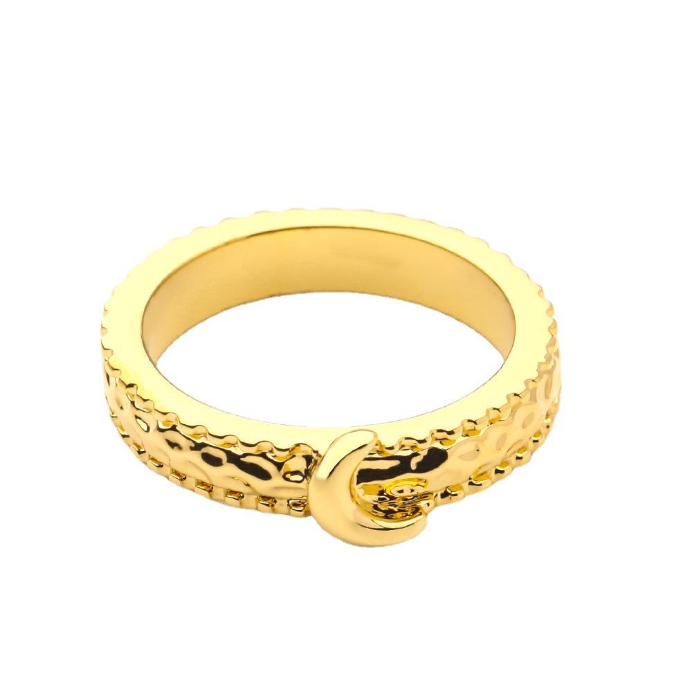 Moon-shaped ring, creative texture ring, fashionable personality, European and American simplicity and cold style.