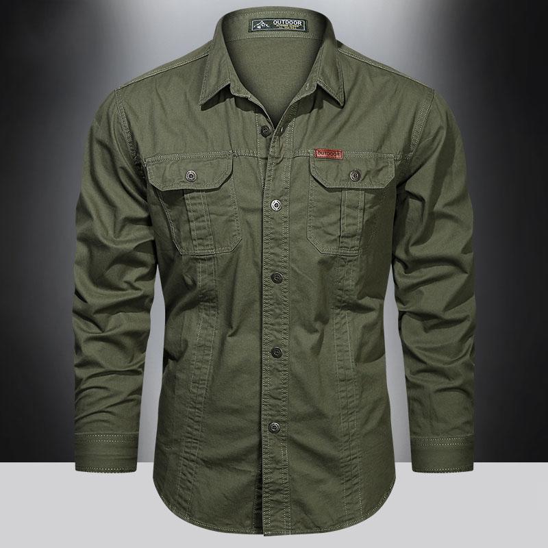 Frühlings Baumwoll Cargohemd für Herren Langarm Mehrfachtaschen Hemden Outdoor Freizeitkleidung Hohe Qualität Militär Überhemd Übergröße