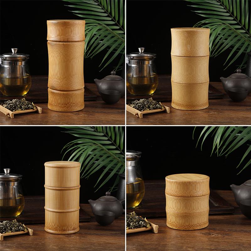 Handmade Tea Box Bamboo Storage Box Tea Canister Lid Seal Kitchen Storage Jars PortableTea Coffee Beans Spice Box Case Organizer