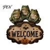 Outdoor Party Decorations Halloween Wooden Welcome Sign, Spooky Skull Frog Crow Witch Door Hanger, Hanging Plaque 2D Wall Sign for Home Decor Creative