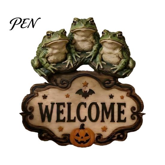 Outdoor Party Decorations Halloween Wooden Welcome Sign, Spooky Skull Frog Crow Witch Door Hanger, Hanging Plaque 2D Wall Sign for Home Decor Creative