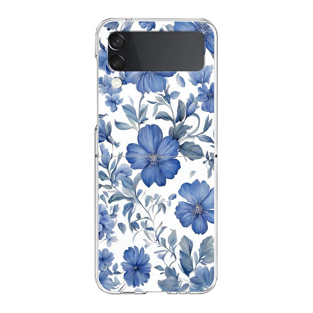 Transparent Phone Case For Samsung Galaxy Z Flip 3 4 5 6 7 Hard Folding PC Z Flip3 Flip4 Cover Stylish Flower Patterned Design