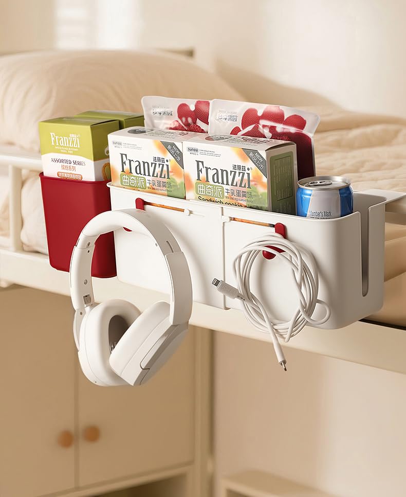 Extendable hook-and-loop tissue box, dustbin, and accessory case, white, for bedside use, W27-36cm x D12cm x H13cm