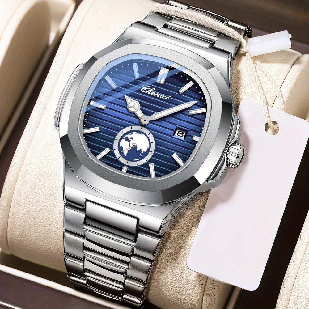Luxury Brand Business Men's Watches Fashion Blue Dial Auto Date Quartz Wristwatches Men Casual Sports Watches  Erkek Kol Saati