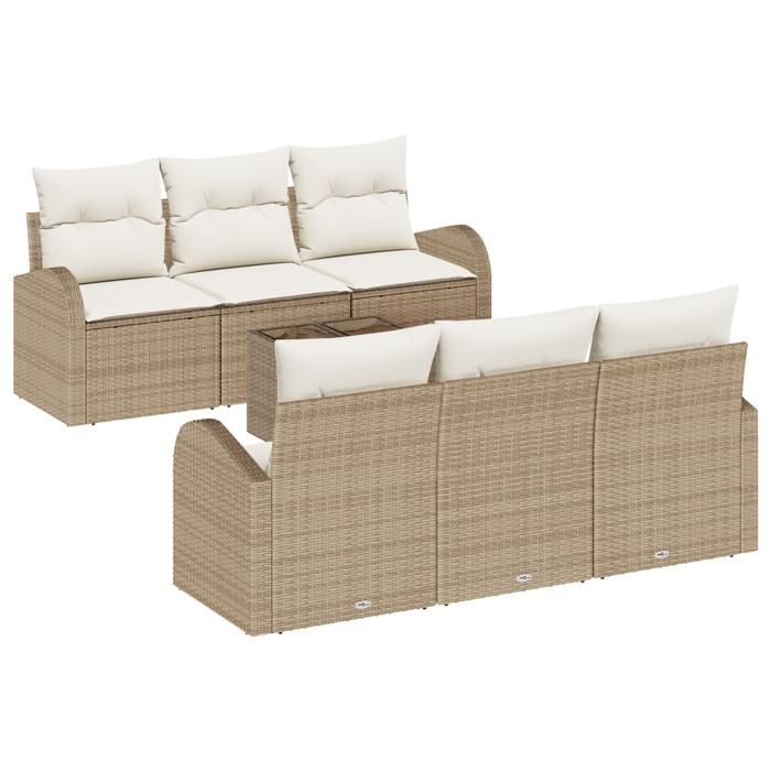 VidaXL Set de canapé de jardin 7 pièces avec coussins Beige Poly Rotin 3345931
