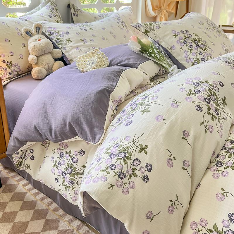 Class A maternal and infant grade, jacquard aerobic colored cotton, skin-friendly, comfortable, simple and literary 4pcs set on the bed