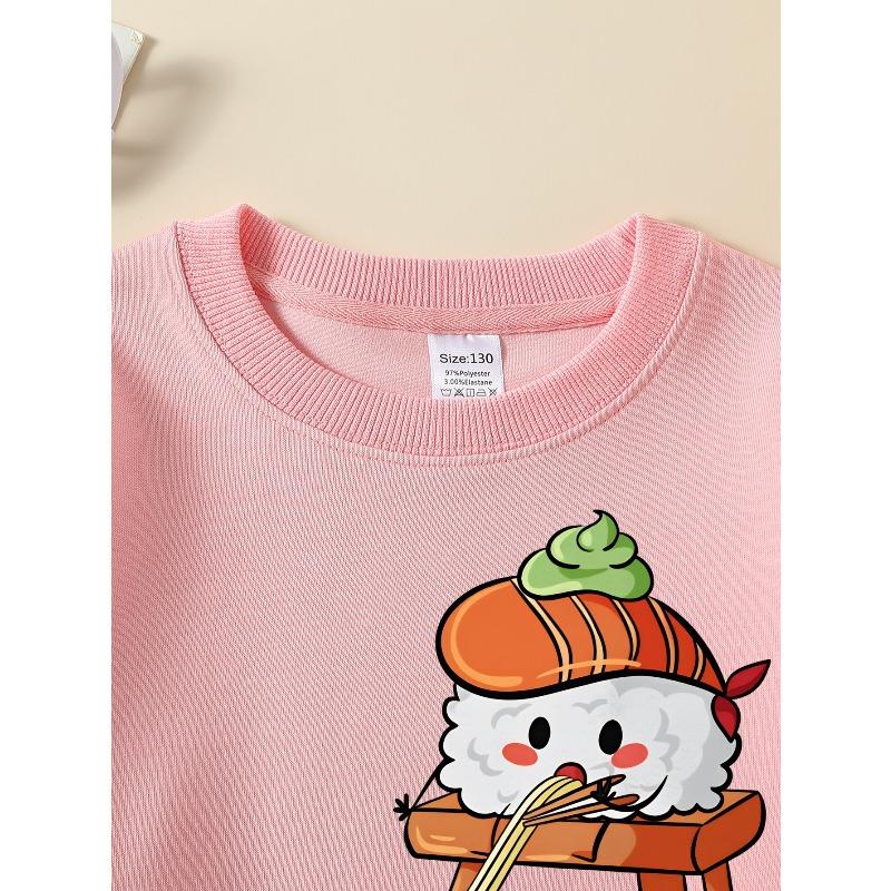 Moletom Gola Redonda Feminino Personagem de Sushi Fofo Comendo Rachchildren Tigela Lavável na Máquina, Primavera e Outono